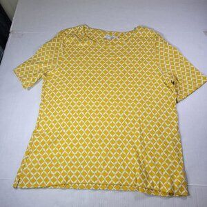 Chicos Women Yellow Diamond Pattern Causal Short Sleeve Cotton Top Size L